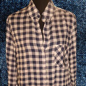 Dar Salam, Cotton Blend button-up blouse.  Blue & white plaid, Medium